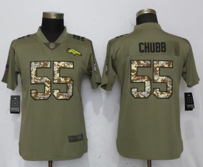 Women Denver Broncos #55 Chubb Olive Camo Carson Nike Salute to Service Player NFL Jerseys
